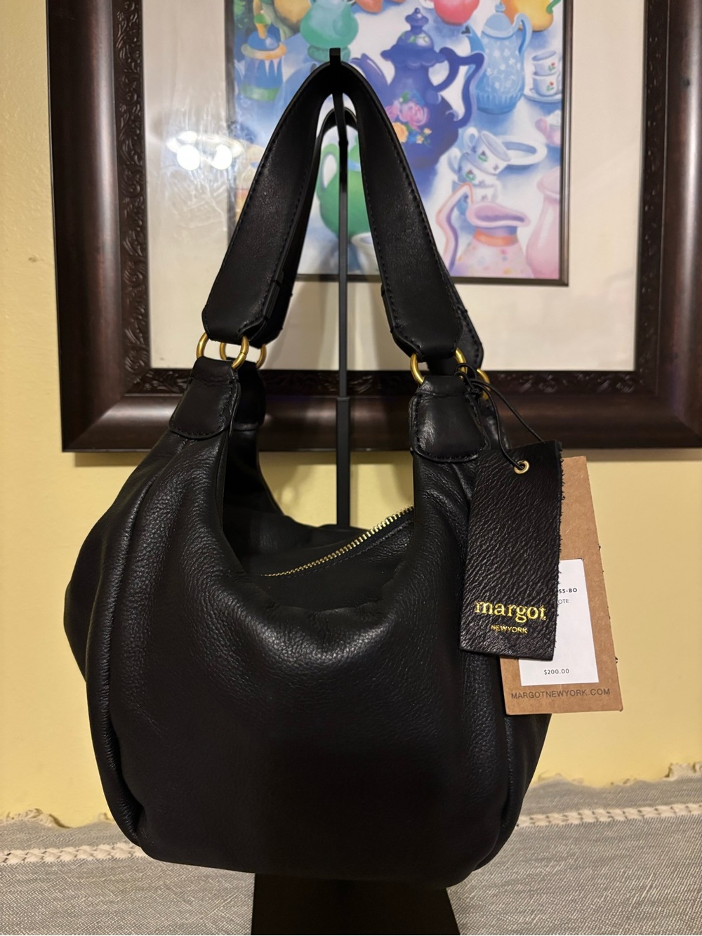 Margot New York Black Leather Hobo Shoulder Bag